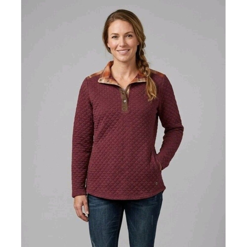 Legendary Whitetails Quilted Pullover Sweatshirt Medium Maroon Plaid Fall Winter